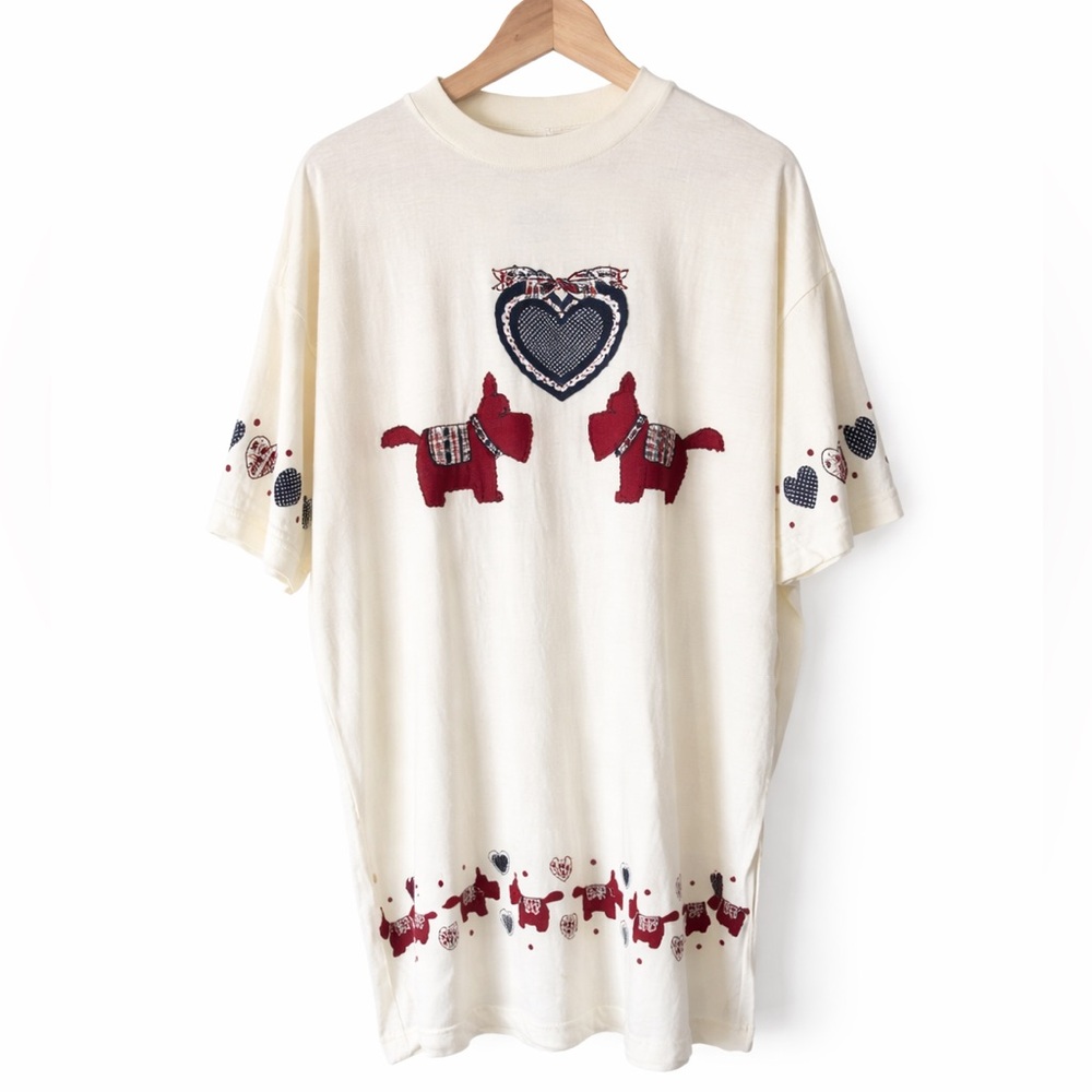 NWT 90s Vintage Cameo Scottie Dog Nightgown Cream One Size